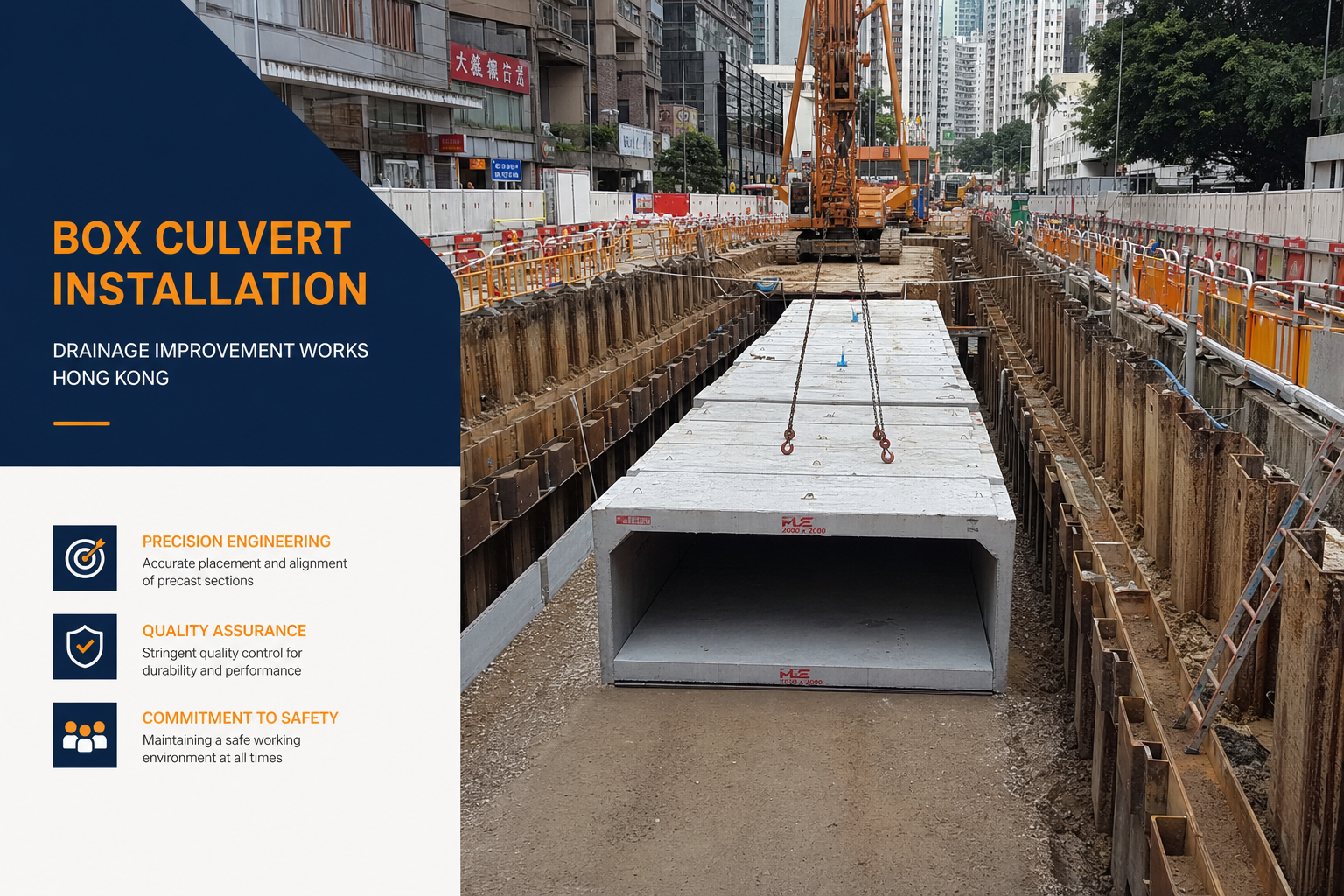 Major drainage channel construction in an urban Hong Kong district