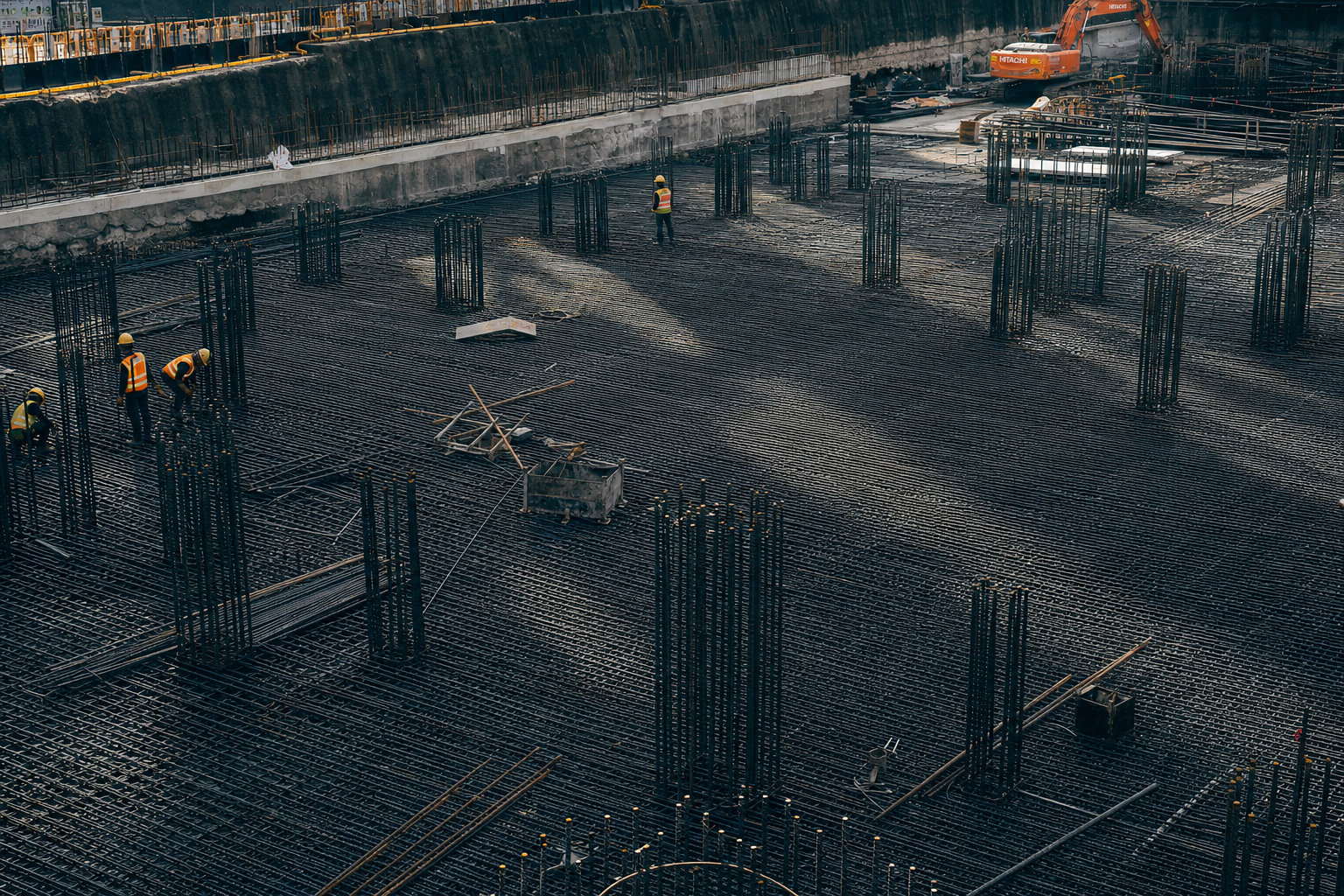 Foundation construction with reinforced steel at Sha Tin