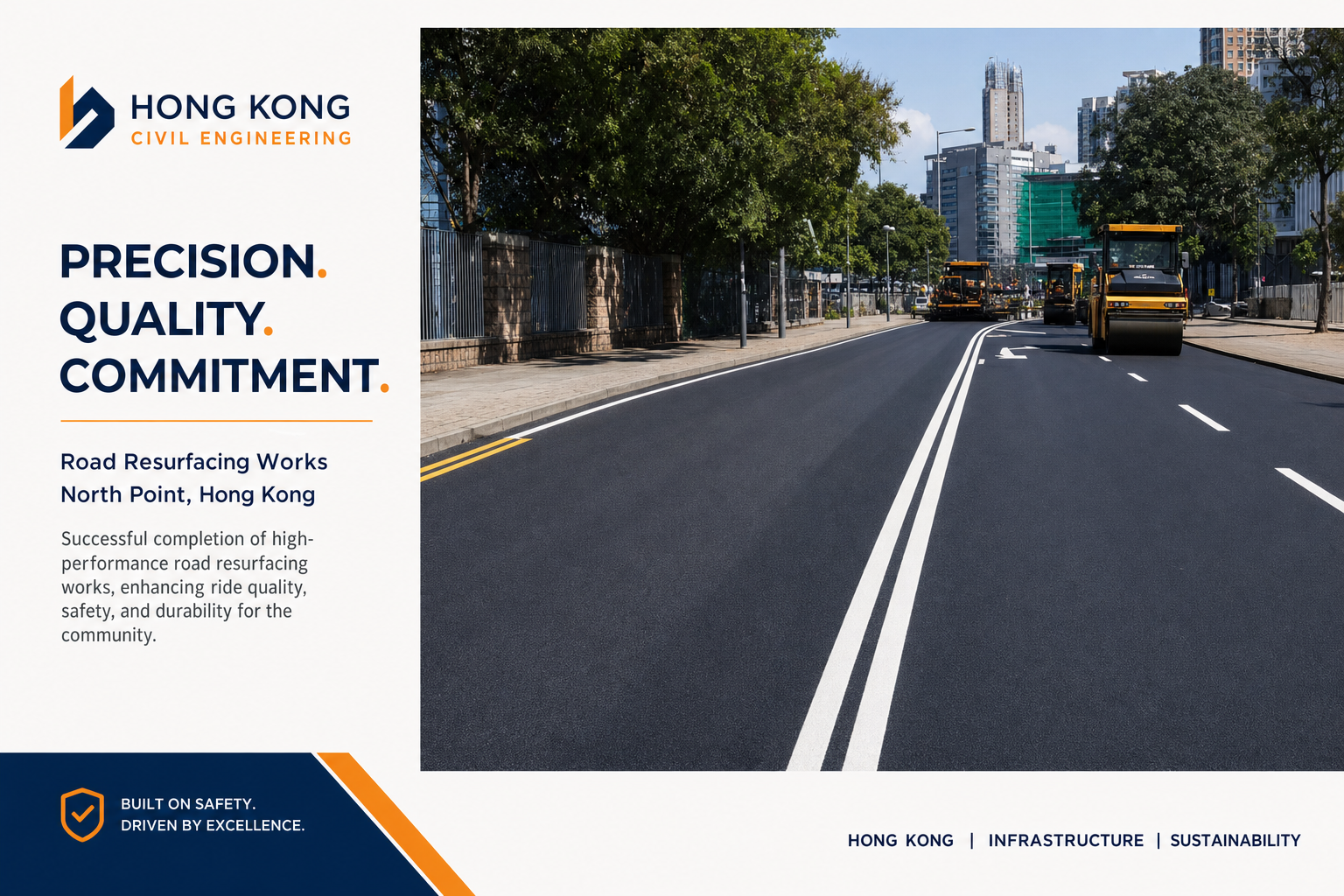 Road resurfacing and marking works in a Hong Kong district